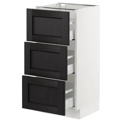 Ikea Sektion Base Cabinet With 3 Drawers, White Maximera/lerhyttan Black Stained, 15x15x30 "
