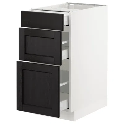 Ikea Sektion Base Cabinet With 3 Drawers, White Maximera/lerhyttan Black Stained, 15x24x30 "