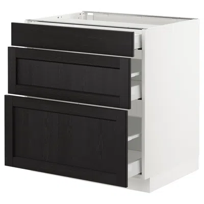 Ikea Sektion Base Cabinet With 3 Drawers, White Maximera/lerhyttan Black Stained, 30x24x30 "
