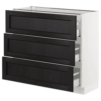 Ikea Sektion Base Cabinet With 3 Drawers, White Maximera/lerhyttan Black Stained, 36x15x30 "
