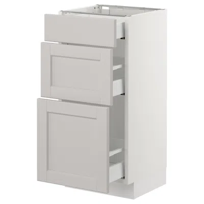 Ikea Sektion Base Cabinet With 3 Drawers, White Maximera/lerhyttan Light Gray, 15x15x30 "