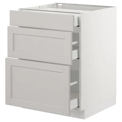 Ikea Sektion Base Cabinet With 3 Drawers, White Maximera/lerhyttan Light Gray, 24x24x30 "