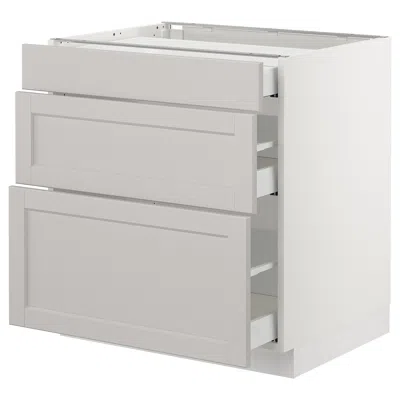 Ikea Sektion Base Cabinet With 3 Drawers, White Maximera/lerhyttan Light Gray, 30x24x30 "