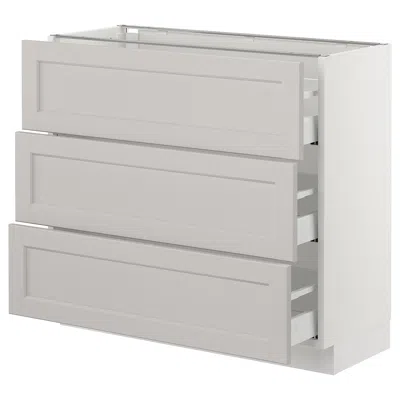 Ikea Sektion Base Cabinet With 3 Drawers, White Maximera/lerhyttan Light Gray, 36x15x30 "
