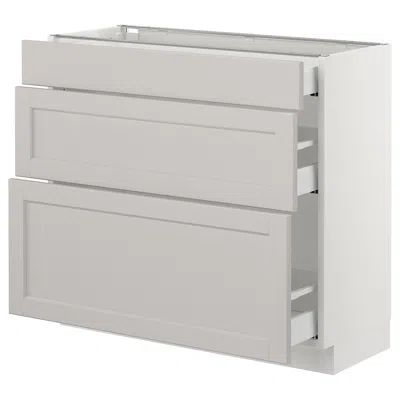 Ikea Sektion Base Cabinet With 3 Drawers, White Maximera/lerhyttan Light Gray, 36x15x30 "