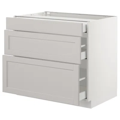 Ikea Sektion Base Cabinet With 3 Drawers, White Maximera/lerhyttan Light Gray, 36x24x30 "