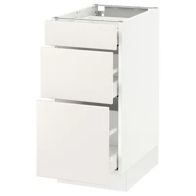 Ikea Sektion Base Cabinet With 3 Drawers, White Maximera/veddinge White, 15x24x30 "