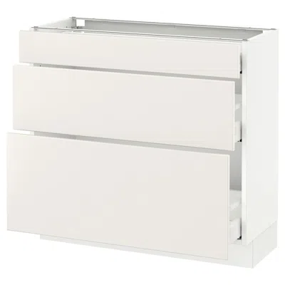 Ikea Sektion Base Cabinet With 3 Drawers, White Maximera/veddinge White, 36x15x30 "