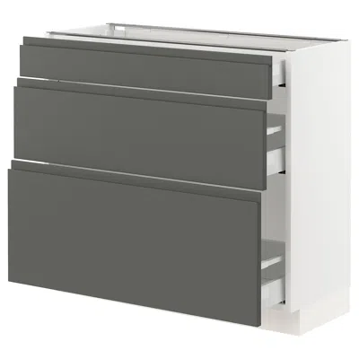 Ikea Sektion Base Cabinet With 3 Drawers, White Maximera/voxtorp Dark Gray, 36x15x30 "