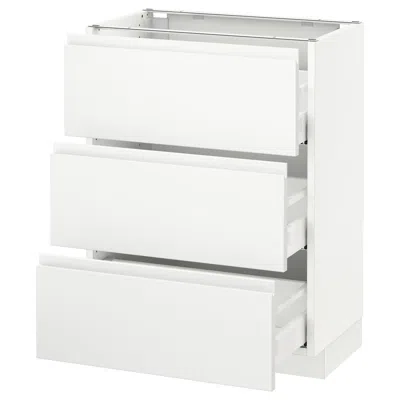 Ikea Sektion Base Cabinet With 3 Drawers, White Maximera/voxtorp Matte White, 24x15x30 "