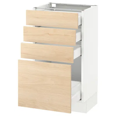 Ikea Sektion Base Cabinet With 4 Drawers, White Maximera/askersund Light Ash Effect, 18x15x30 "