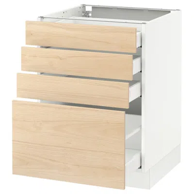 Ikea Sektion Base Cabinet With 4 Drawers, White Maximera/askersund Light Ash Effect, 24x24x30 "