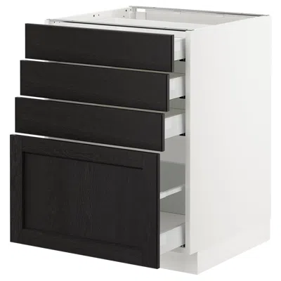 Ikea Sektion Base Cabinet With 4 Drawers, White Maximera/lerhyttan Black Stained, 24x24x30 "