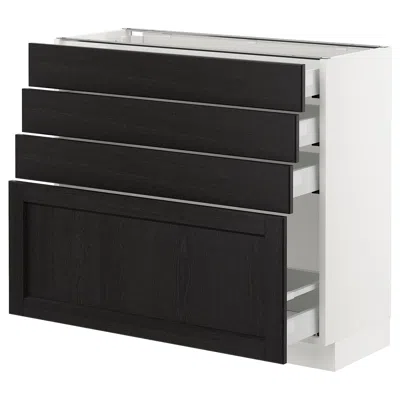 Ikea Sektion Base Cabinet With 4 Drawers, White Maximera/lerhyttan Black Stained, 36x15x30 "