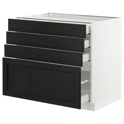 Ikea Sektion Base Cabinet With 4 Drawers, White Maximera/lerhyttan Black Stained, 36x24x30 "