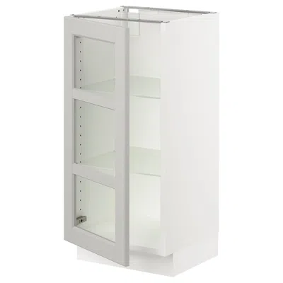 Ikea Sektion Base Cabinet With Glass Door, White/lerhyttan Light Gray, 15x15x30 "