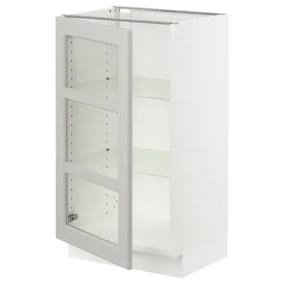 Ikea Sektion Base Cabinet With Glass Door, White/lerhyttan Light Gray, 18x15x30 "