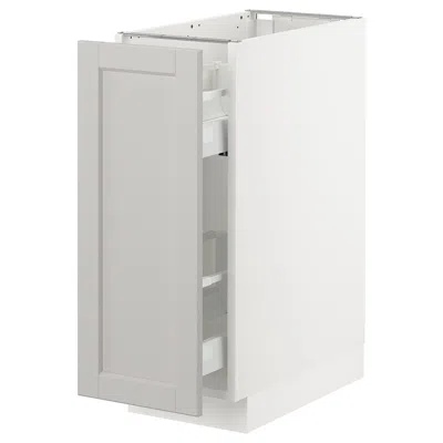 Ikea Sektion Base Cabinet With Pull-out Storage, White/lerhyttan Light Gray, 12x24x30 "