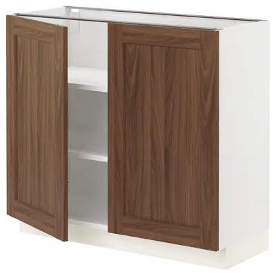 Ikea Sektion Base Cabinet With Shelves/2 Doors, White Enköping/brown Walnut Effect, 36x15x30 "