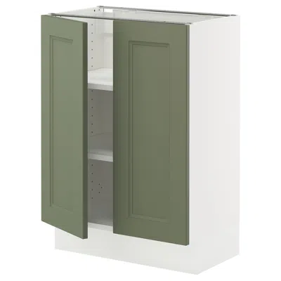 Ikea Sektion Base Cabinet With Shelves/2 Doors, White/axstad Gray-green, 24x15x30 "
