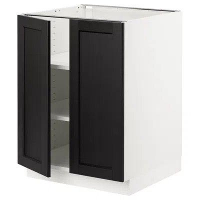 Ikea Sektion Base Cabinet With Shelves/2 Doors, White/lerhyttan Black Stained, 24x24x30 "