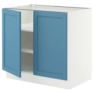 Ikea Sektion Base Cabinet With Shelves/2 Doors, White/lerhyttan Blue, 36x24x30 "