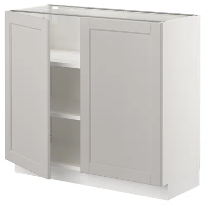 Ikea Sektion Base Cabinet With Shelves/2 Doors, White/lerhyttan Light Gray, 36x15x30 "