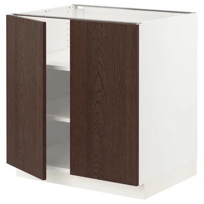 Ikea Sektion Base Cabinet With Shelves/2 Doors, White/sinarp Brown, 30x24x30 "