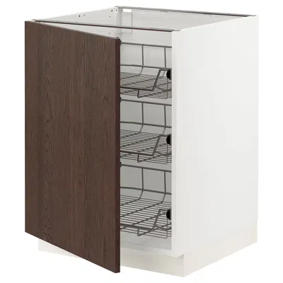Ikea Sektion Base Cabinet With Wire Baskets, White/sinarp Brown, 24x24x30 "