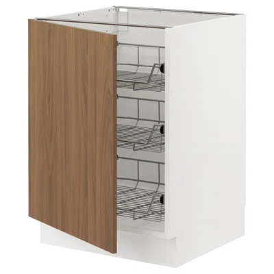 Ikea Sektion Base Cabinet With Wire Baskets, White/tistorp Brown Walnut Effect, 24x24x30 "