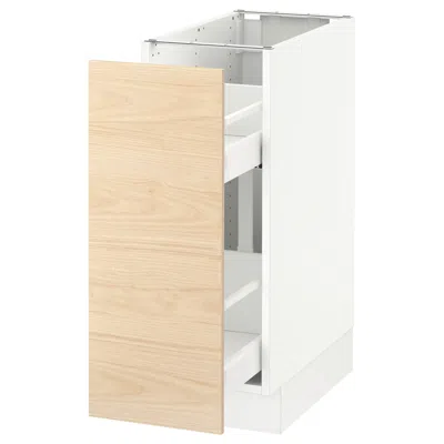 Ikea Sektion Base Cabinet W/pull-out Organizers, White/askersund Light Ash Effect, 12x24x30 "