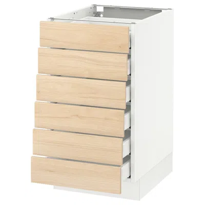 Ikea Sektion Base Cabinet/6 Fronts/6 Low Drawers, White Maximera/askersund Light Ash Effect, 18x24x30 "