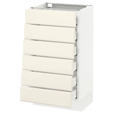 Ikea Sektion Base Cabinet/6 Fronts/6 Low Drawers, White Maximera/bodbyn Off-white, 18x15x30 "