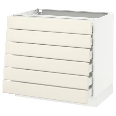 Ikea Sektion Base Cabinet/6 Fronts/6 Low Drawers, White Maximera/bodbyn Off-white, 36x24x30 "