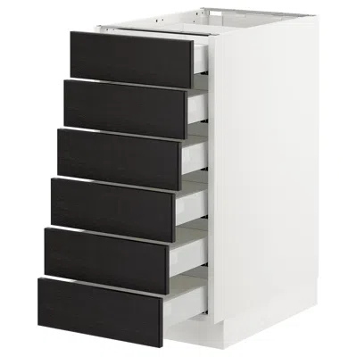 Ikea Sektion Base Cabinet/6 Fronts/6 Low Drawers, White Maximera/lerhyttan Black Stained, 15x24x30 "