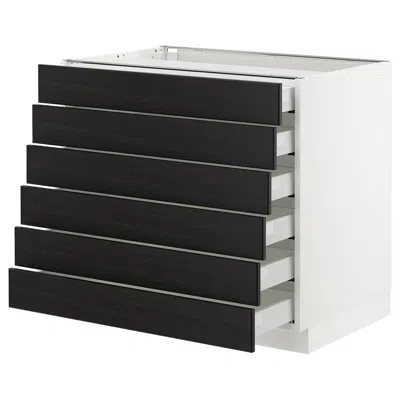 Ikea Sektion Base Cabinet/6 Fronts/6 Low Drawers, White Maximera/lerhyttan Black Stained, 36x24x30 "