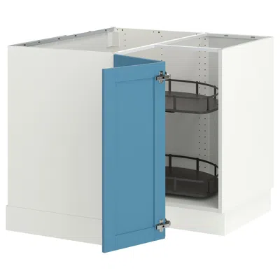 Ikea Sektion Corner Base Cabinet With Carousel, White/lerhyttan Blue, 38x24x30 "