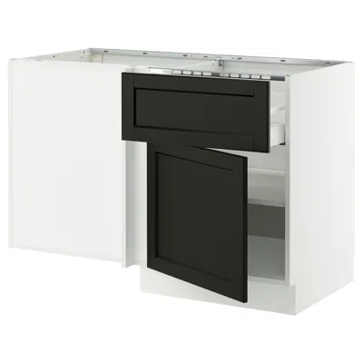 Ikea Sektion Corner Base Cabinet With Drawer And Shelf, White/lerhyttan Black Stained, 50x24x30 "