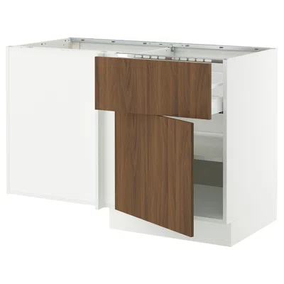 Ikea Sektion Corner Base Cabinet With Drawer And Shelf, White/tistorp Brown Walnut Effect, 50x24x30 "