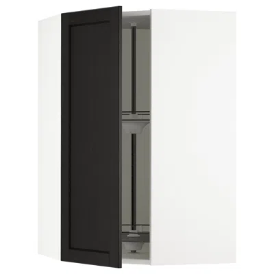 Ikea Sektion Corner Wall Cabinet With Carousel, White/lerhyttan Black Stained, 26x15x40 "