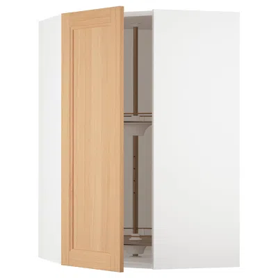 Ikea Sektion Corner Wall Cabinet With Carousel, White/vedhamn Oak, 26x15x40 " In Brown