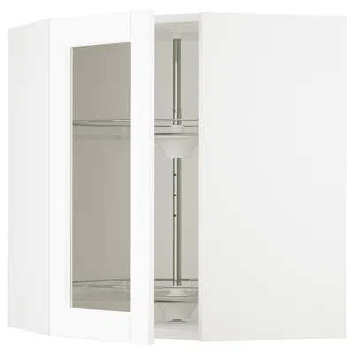 Ikea Sektion Corner Wall Cabinet With Carousel/glass Dr, White Enköping/white Wood Effect, 26x15x30 "