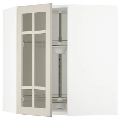 Ikea Sektion Corner Wall Cabinet With Carousel/glass Dr, White/stensund Beige, 26x15x30 "