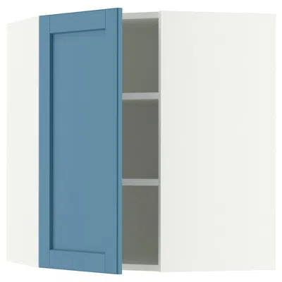 Ikea Sektion Corner Wall Cabinet With Shelves, White/lerhyttan Blue, 26x15x30 "