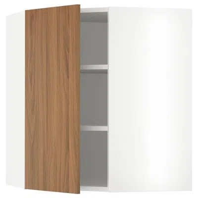 Ikea Sektion Corner Wall Cabinet With Shelves, White/tistorp Brown Walnut Effect, 26x15x30 "