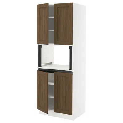 Ikea Sektion High Cabinet For Microwave With 4 Doors, White Enköping/brown Walnut Effect, 30x24x80 "
