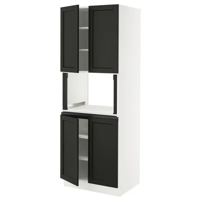Ikea Sektion High Cabinet For Microwave With 4 Doors, White/lerhyttan Black Stained, 30x24x80 "