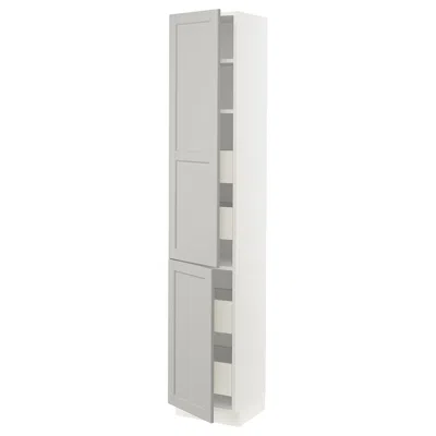 Ikea Sektion High Cabinet W/2 Doors & 4 Drawers, White Maximera/lerhyttan Light Gray, 15x15x80 "