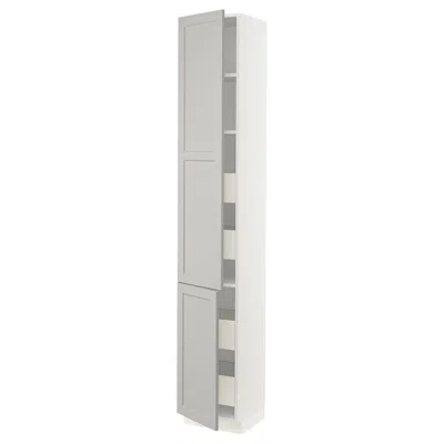 Ikea Sektion High Cabinet W/2 Doors & 4 Drawers, White Maximera/lerhyttan Light Gray, 15x15x90 "