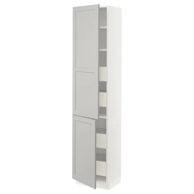 Ikea Sektion High Cabinet W/2 Doors & 4 Drawers, White Maximera/lerhyttan Light Gray, 18x15x80 "